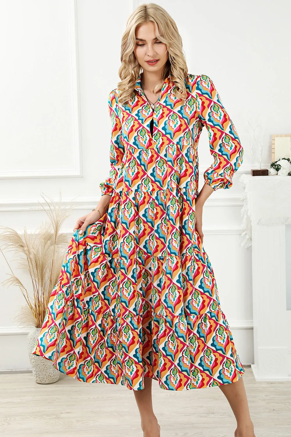 Abstract Geometric Print High Waist Dress