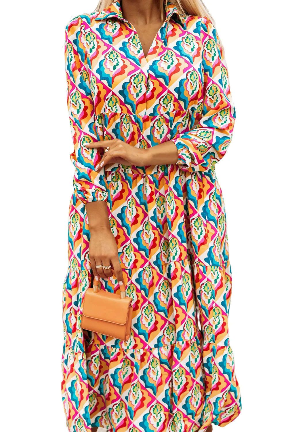 Abstract Geometric Print High Waist Dress