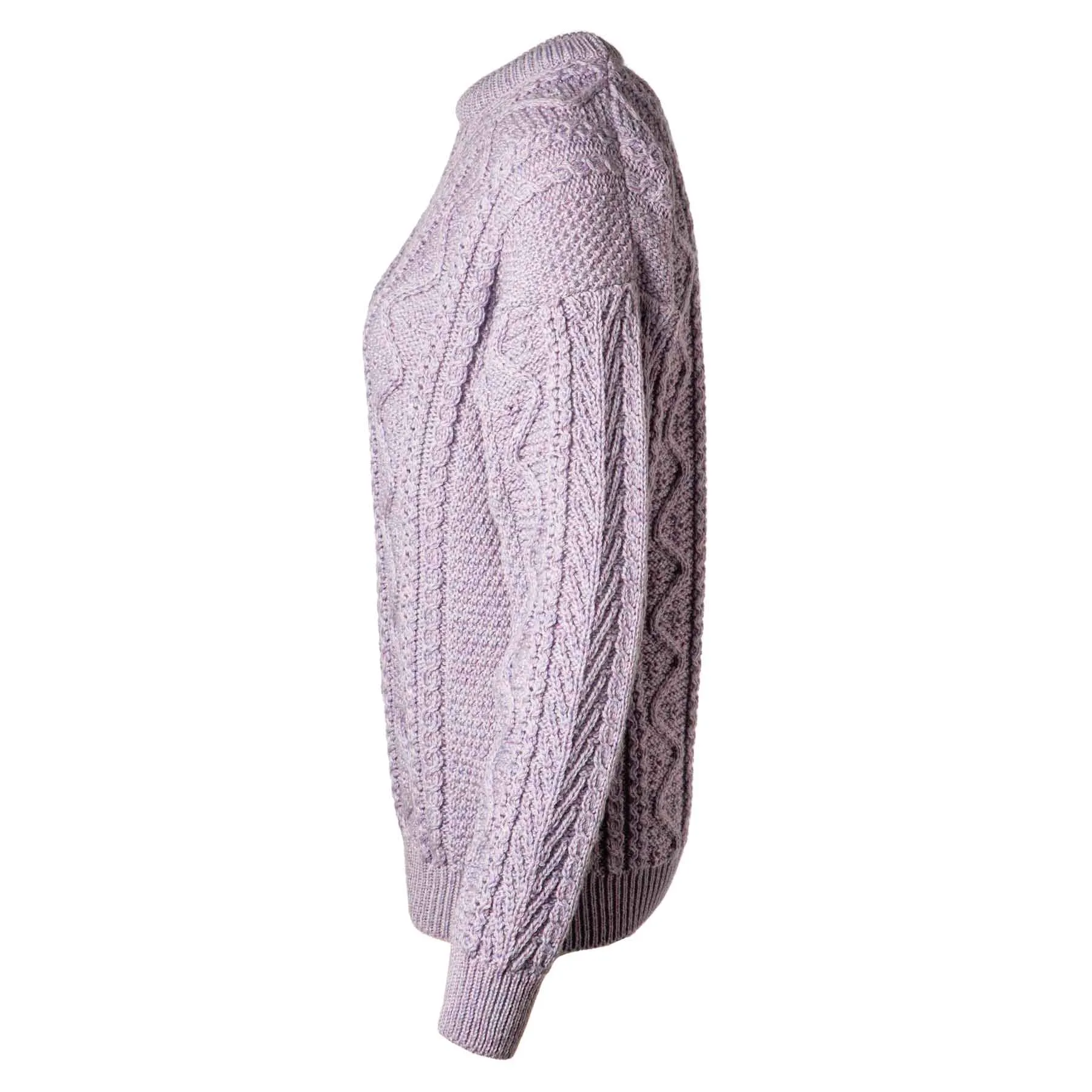 Aran Knit Patterned Crewneck- Lilac