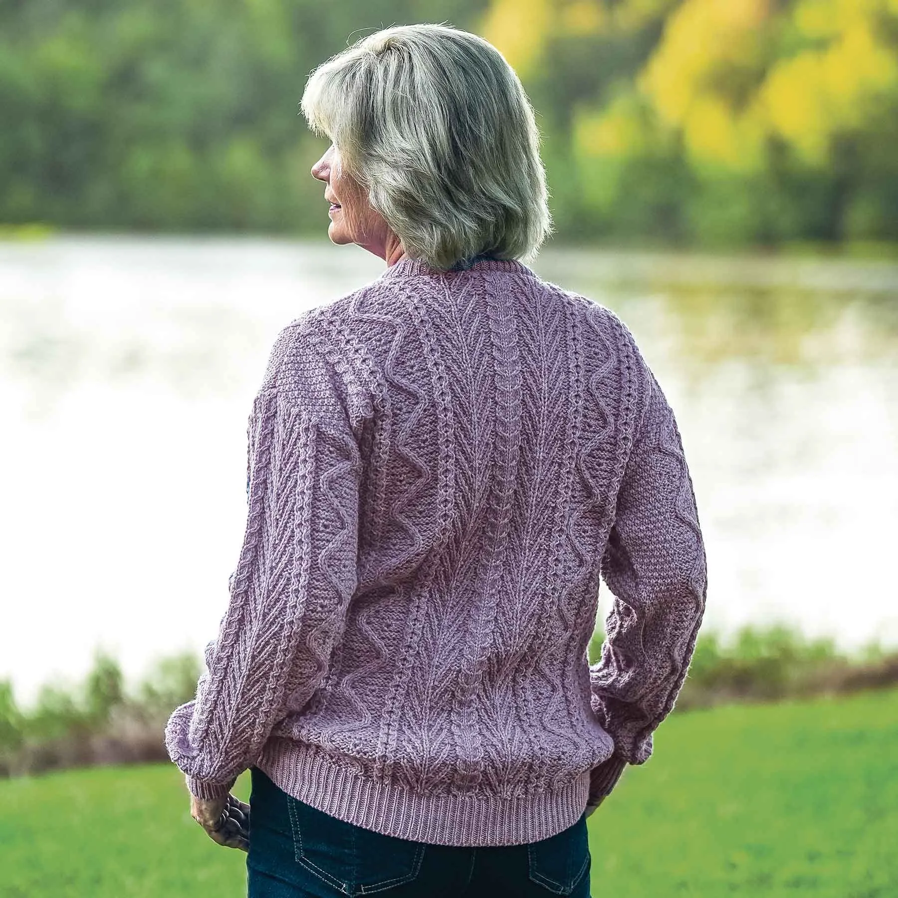 Aran Knit Patterned Crewneck- Lilac