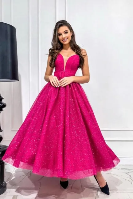 Attractive Fuchsia A-line Sweetheart Strapless Sequined Prom Dress