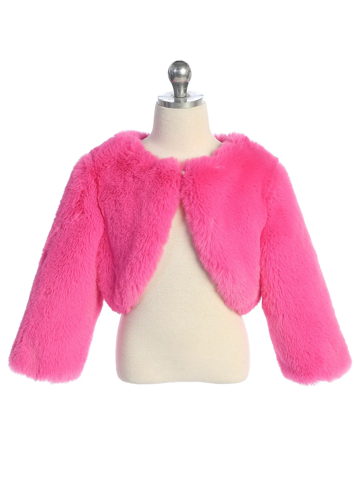 Big Girls Hot Pink Stylish Faux Fur Bolero Jacket 8-14