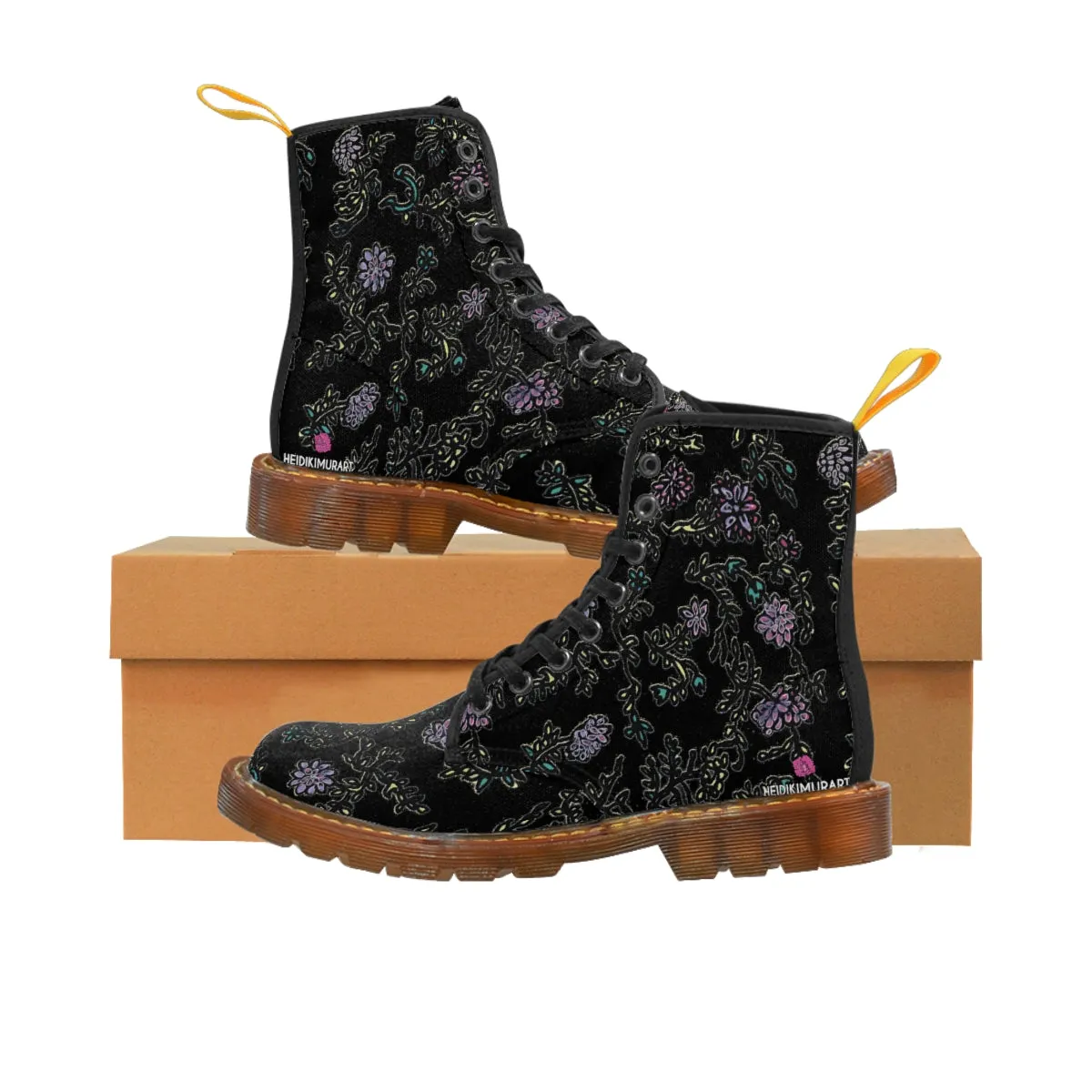 Black Floral Print Women's Boots, Purple Floral Women's Boots, Best Winter Boots For Women (US Size 6.5-11)