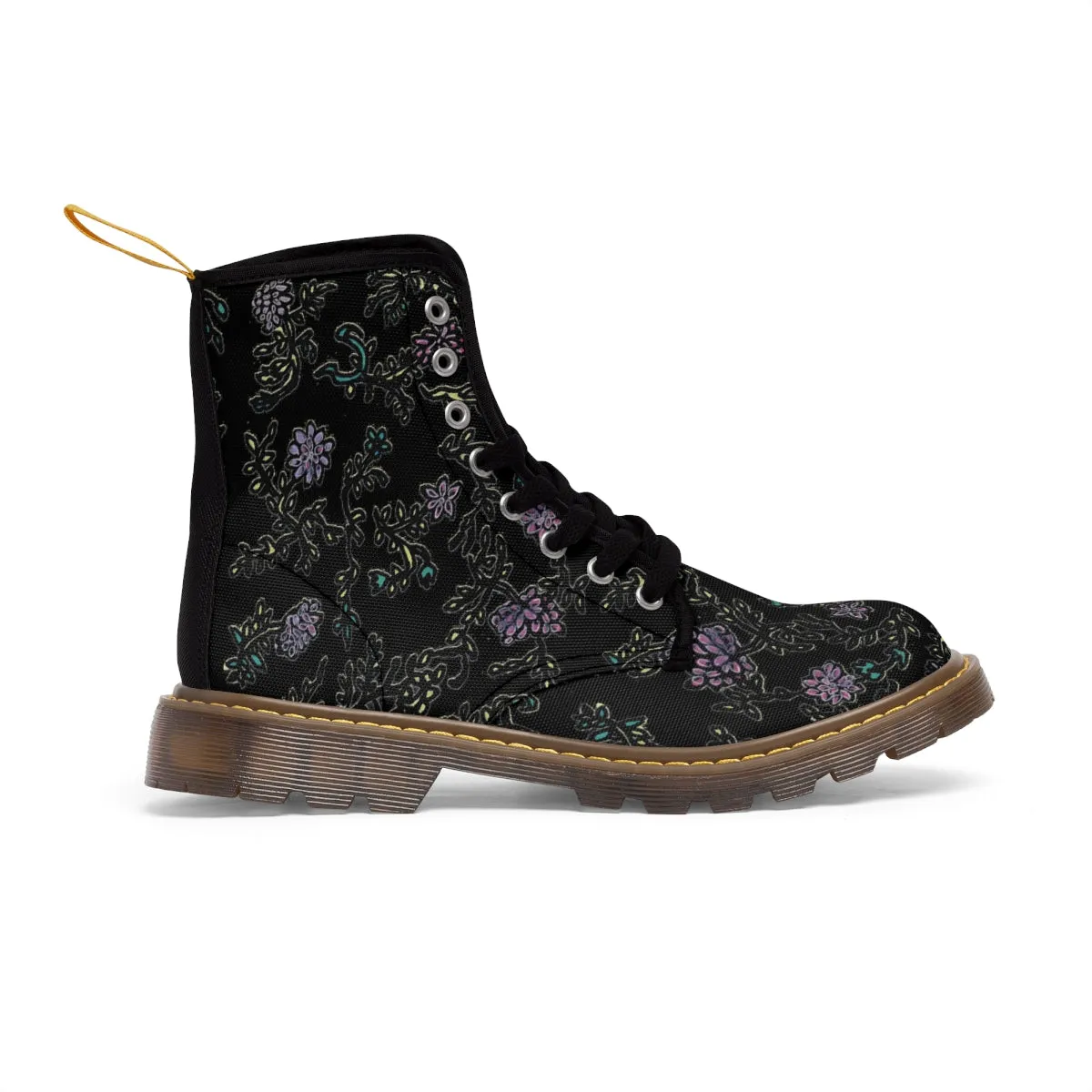 Black Floral Print Women's Boots, Purple Floral Women's Boots, Best Winter Boots For Women (US Size 6.5-11)