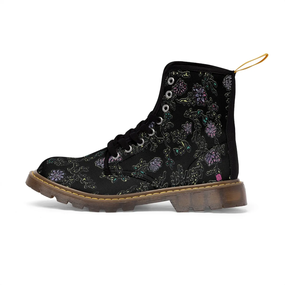 Black Floral Print Women's Boots, Purple Floral Women's Boots, Best Winter Boots For Women (US Size 6.5-11)