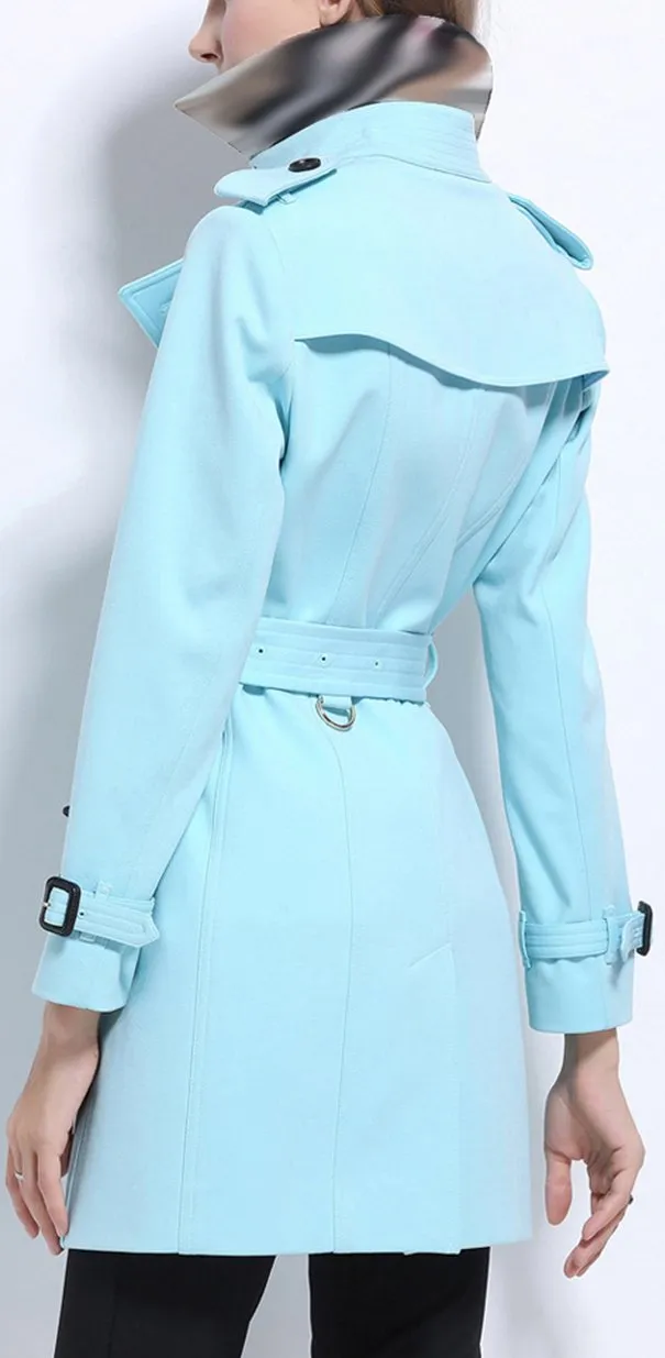 Bright Blue Belted Trench Coat