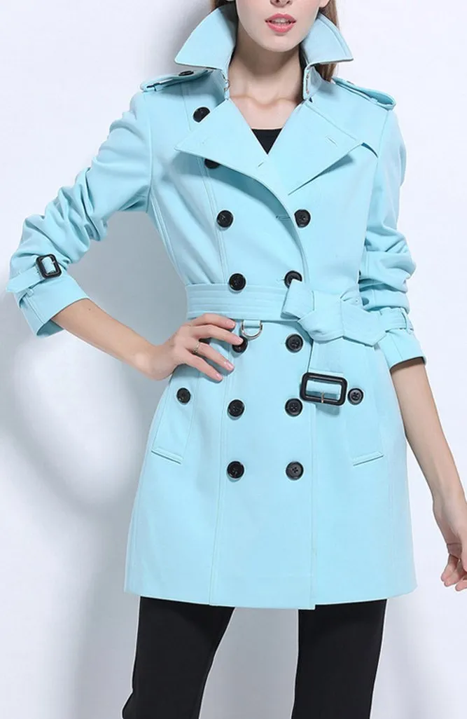 Bright Blue Belted Trench Coat