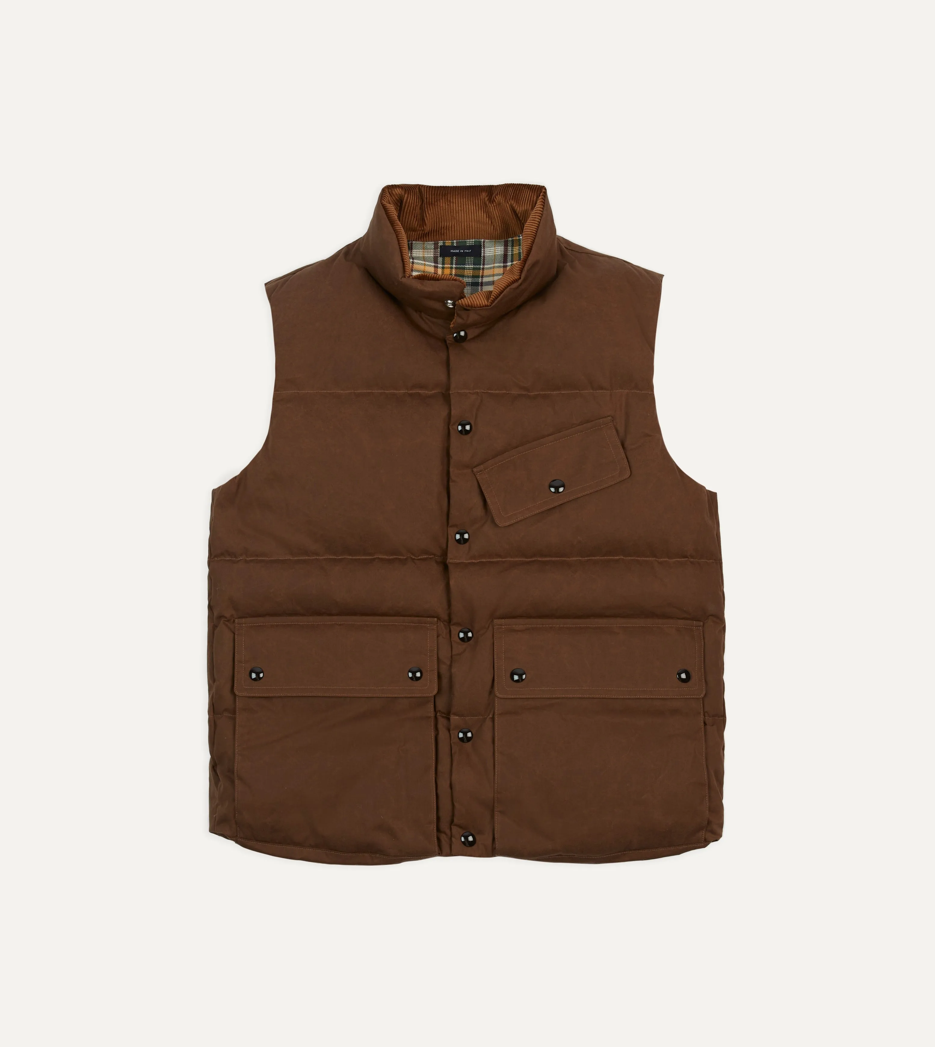 Brown Waxed Cotton Down Vest