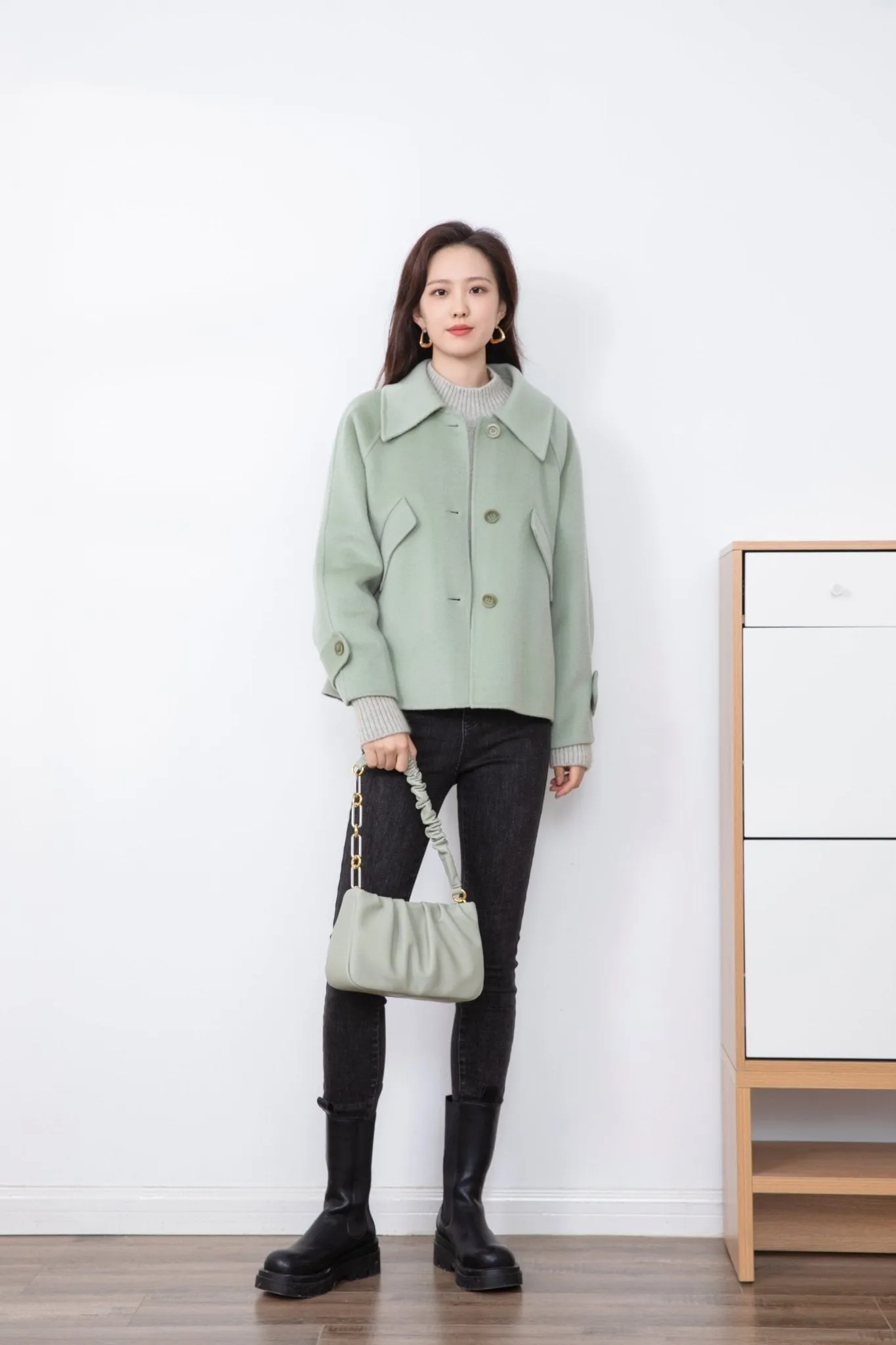 Citron Green Double Woolen Coat