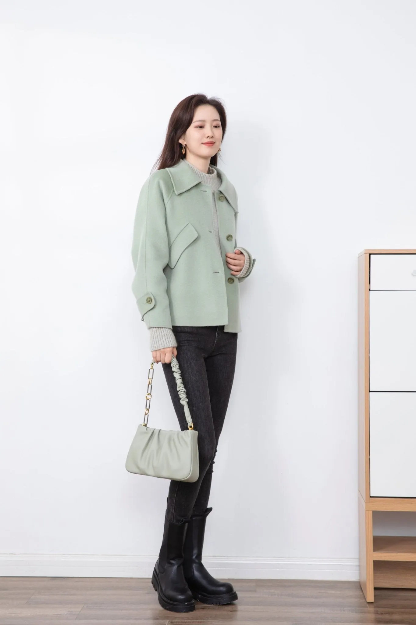 Citron Green Double Woolen Coat