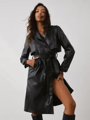 City Faux Graceful Leather Trench Coat