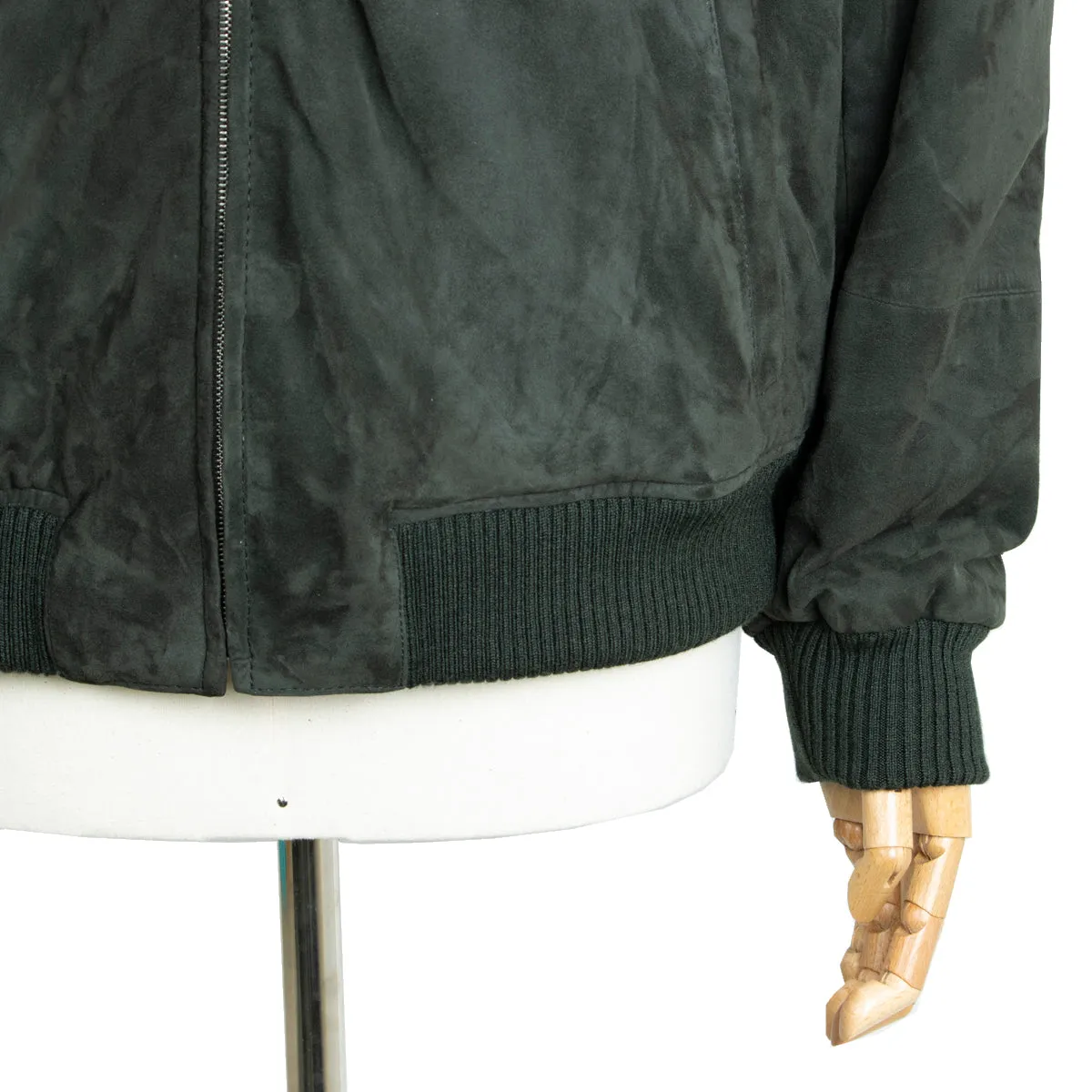 Dark Green Goat Suede Bomber Jacket