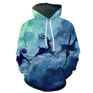 Deer Hoodie Men Christmas Hooded Casual Moon Sweatshirt Printed Cloud 3d Printed