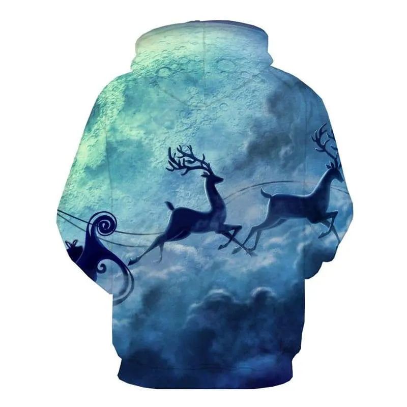 Deer Hoodie Men Christmas Hooded Casual Moon Sweatshirt Printed Cloud 3d Printed