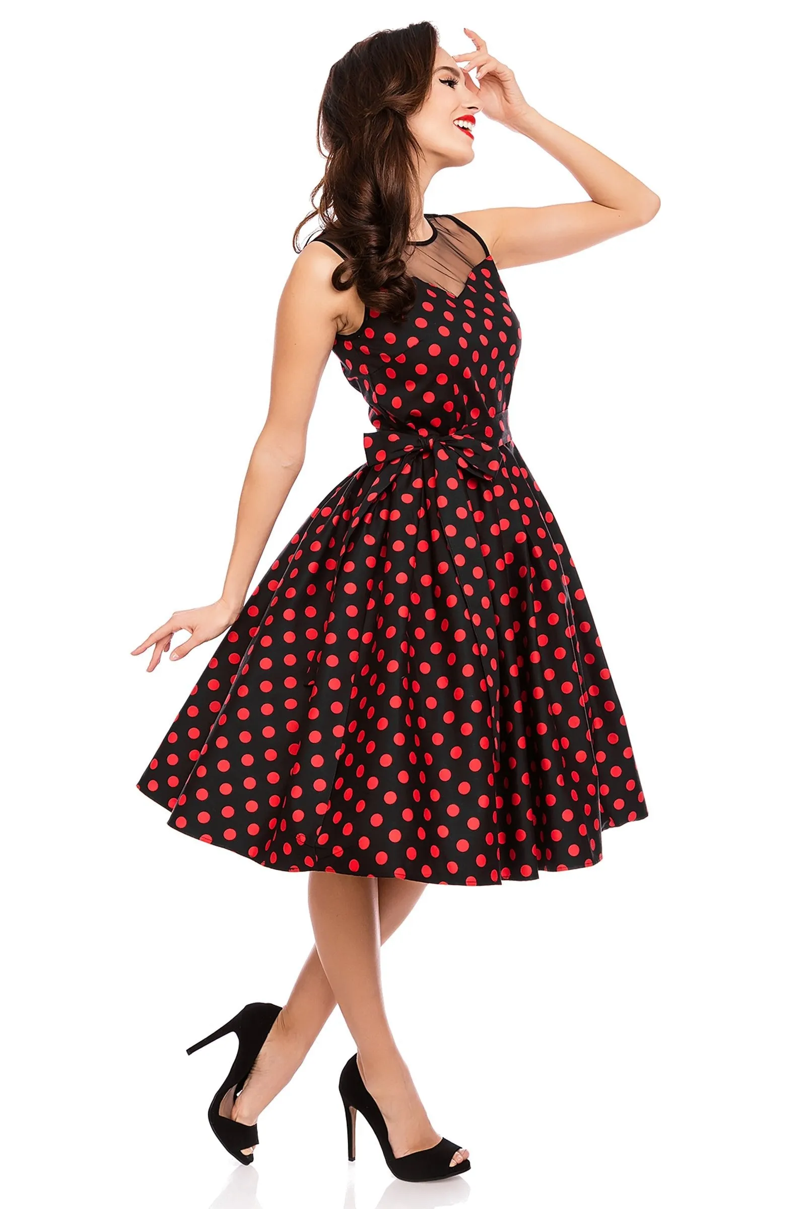 Elizabeth Tea Party Dress in Black/Red Polka Dot Print