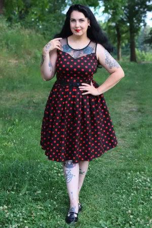 Elizabeth Tea Party Dress in Black/Red Polka Dot Print