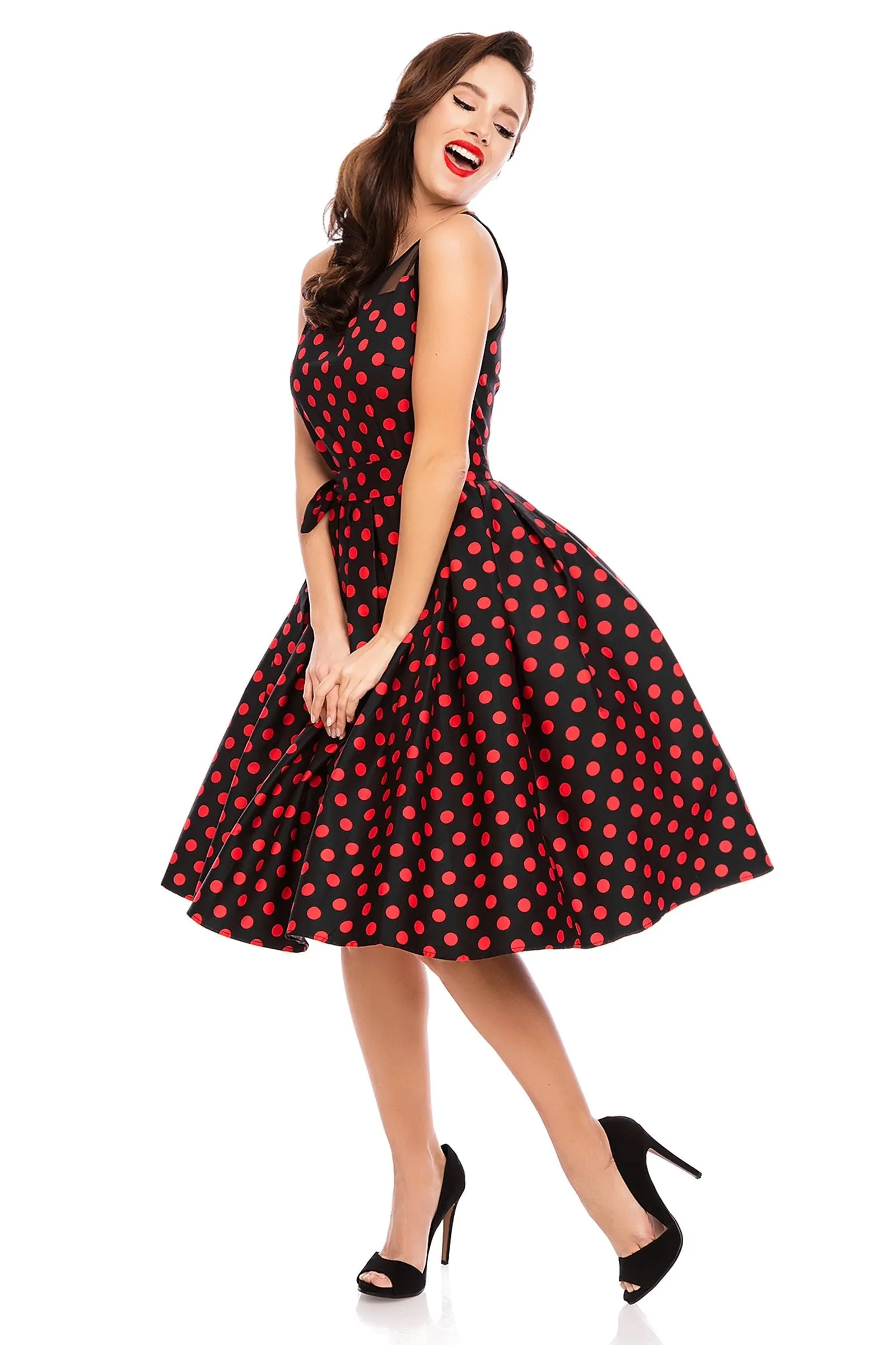 Elizabeth Tea Party Dress in Black/Red Polka Dot Print