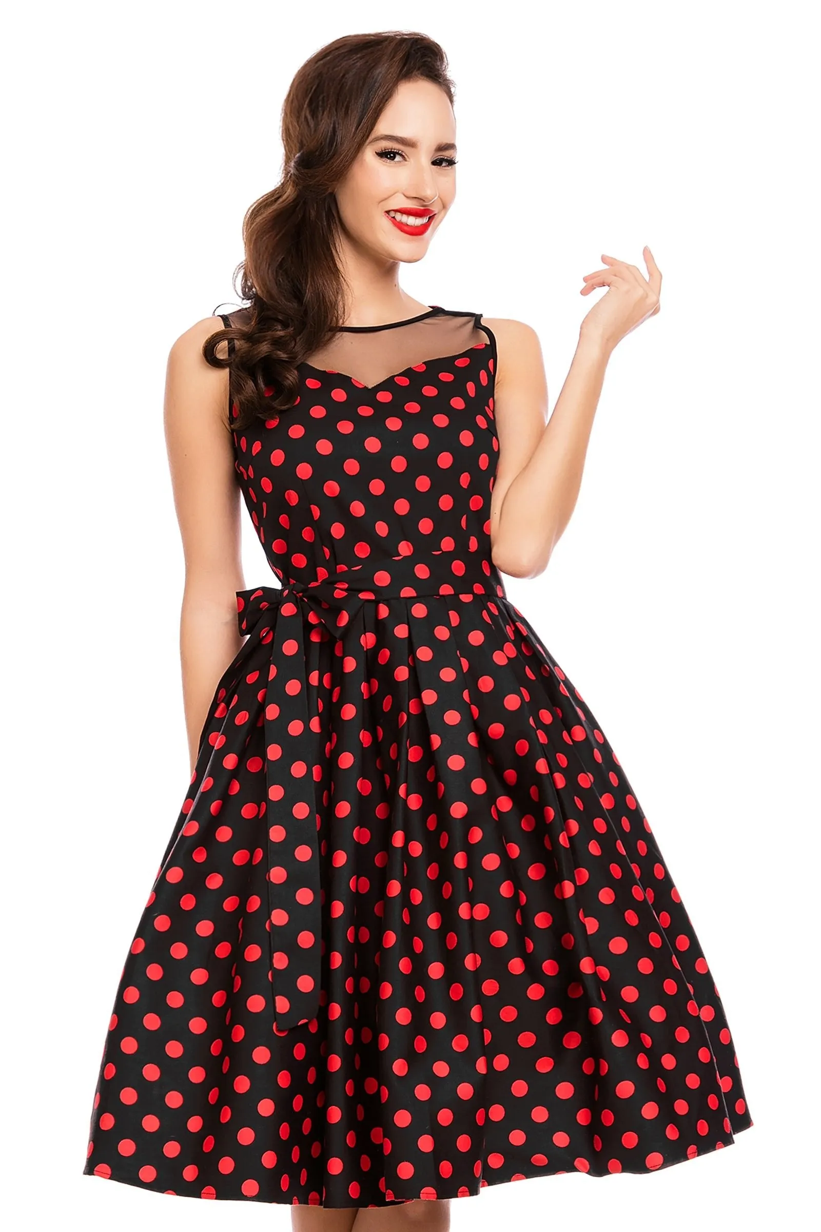 Elizabeth Tea Party Dress in Black/Red Polka Dot Print