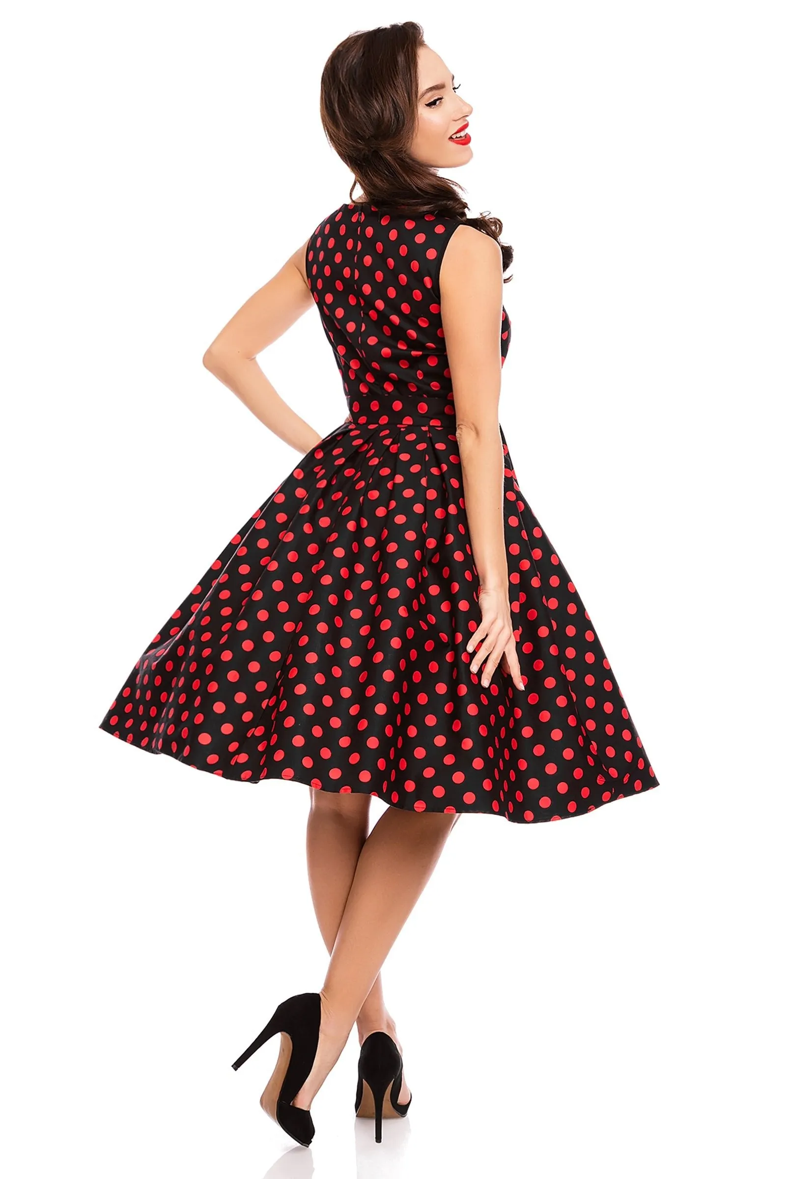 Elizabeth Tea Party Dress in Black/Red Polka Dot Print