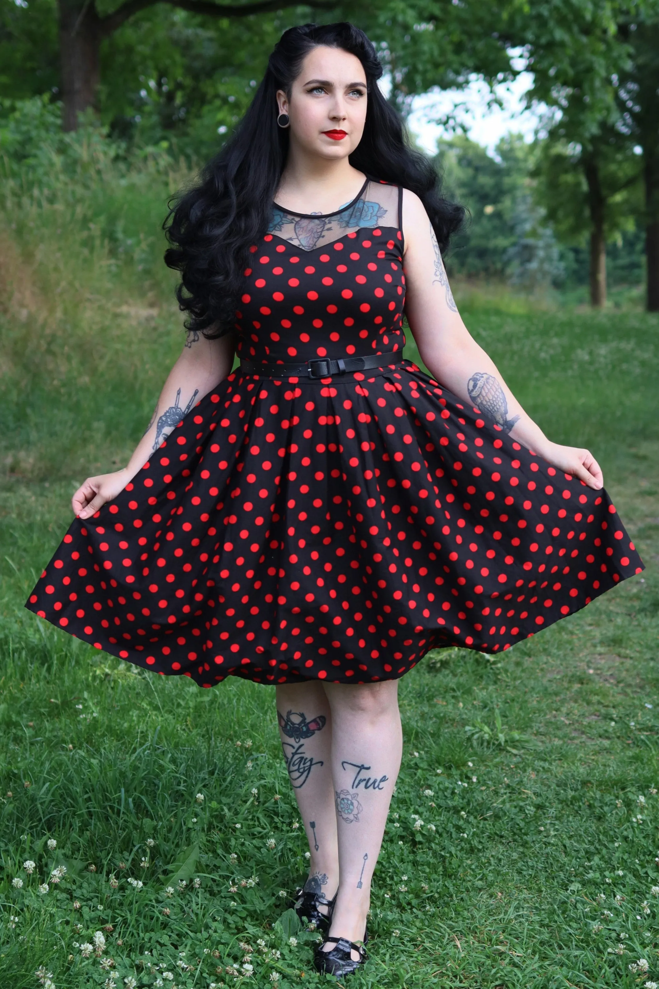 Elizabeth Tea Party Dress in Black/Red Polka Dot Print