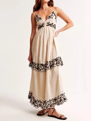 Embroidered Tiered Sling Dress