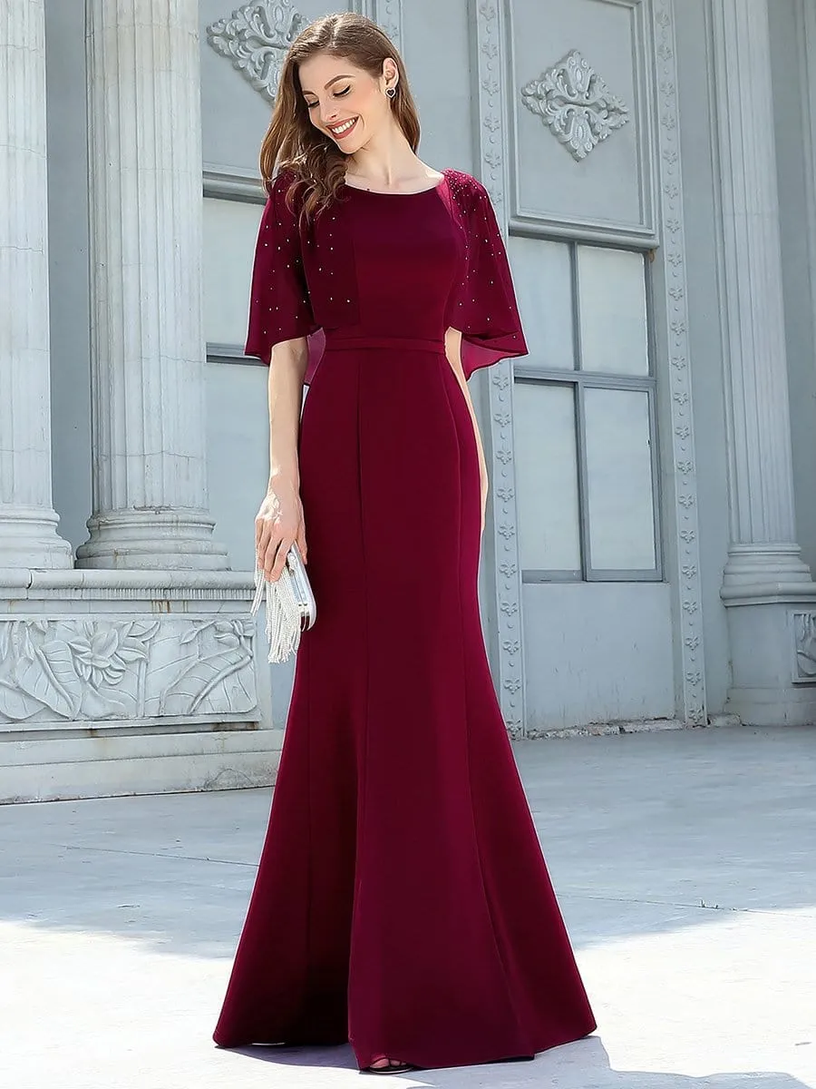 Flattering Round Neckline Fishtail Evening Dresses with Drill Decoration