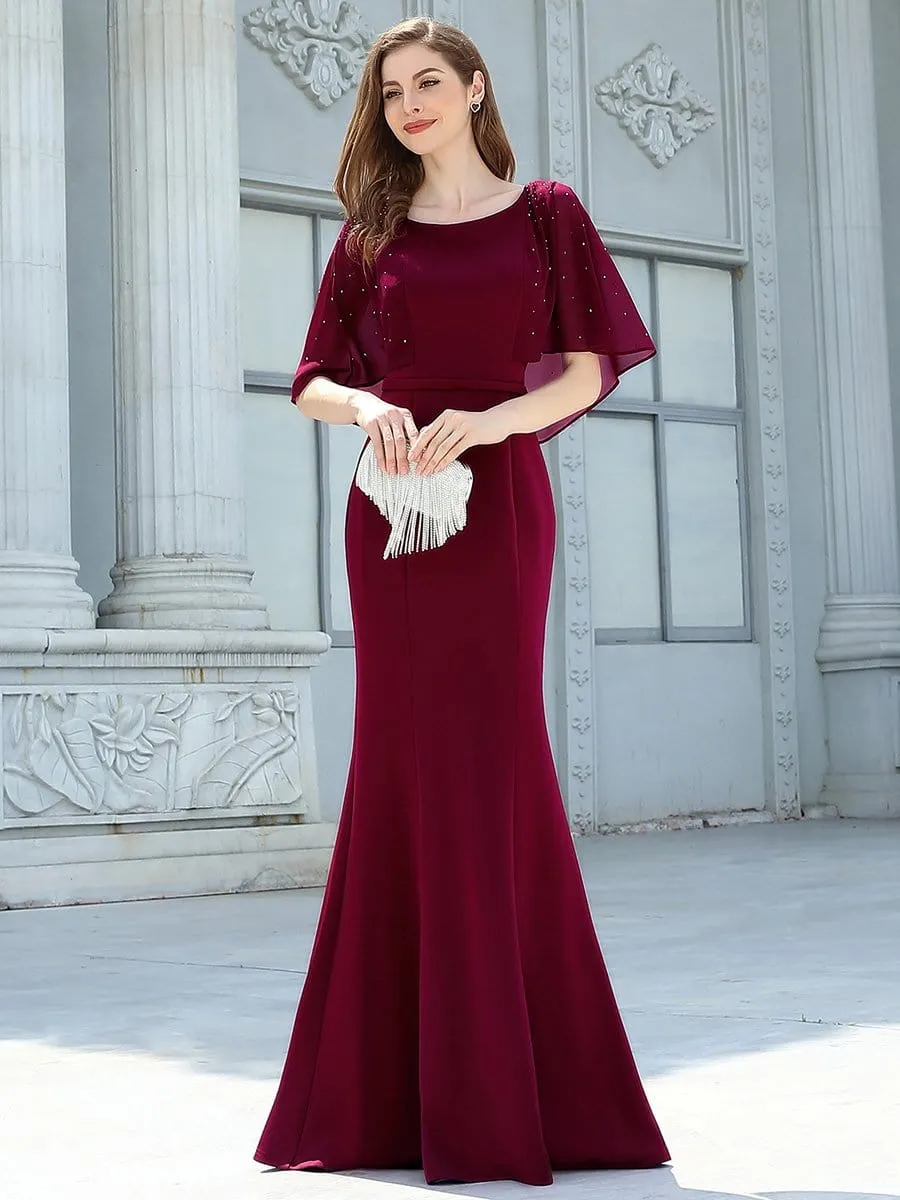 Flattering Round Neckline Fishtail Evening Dresses with Drill Decoration