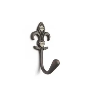 Fleur de Lis Metal Hook, Single Organizer, Hat Rack, Towel Hook - Brass