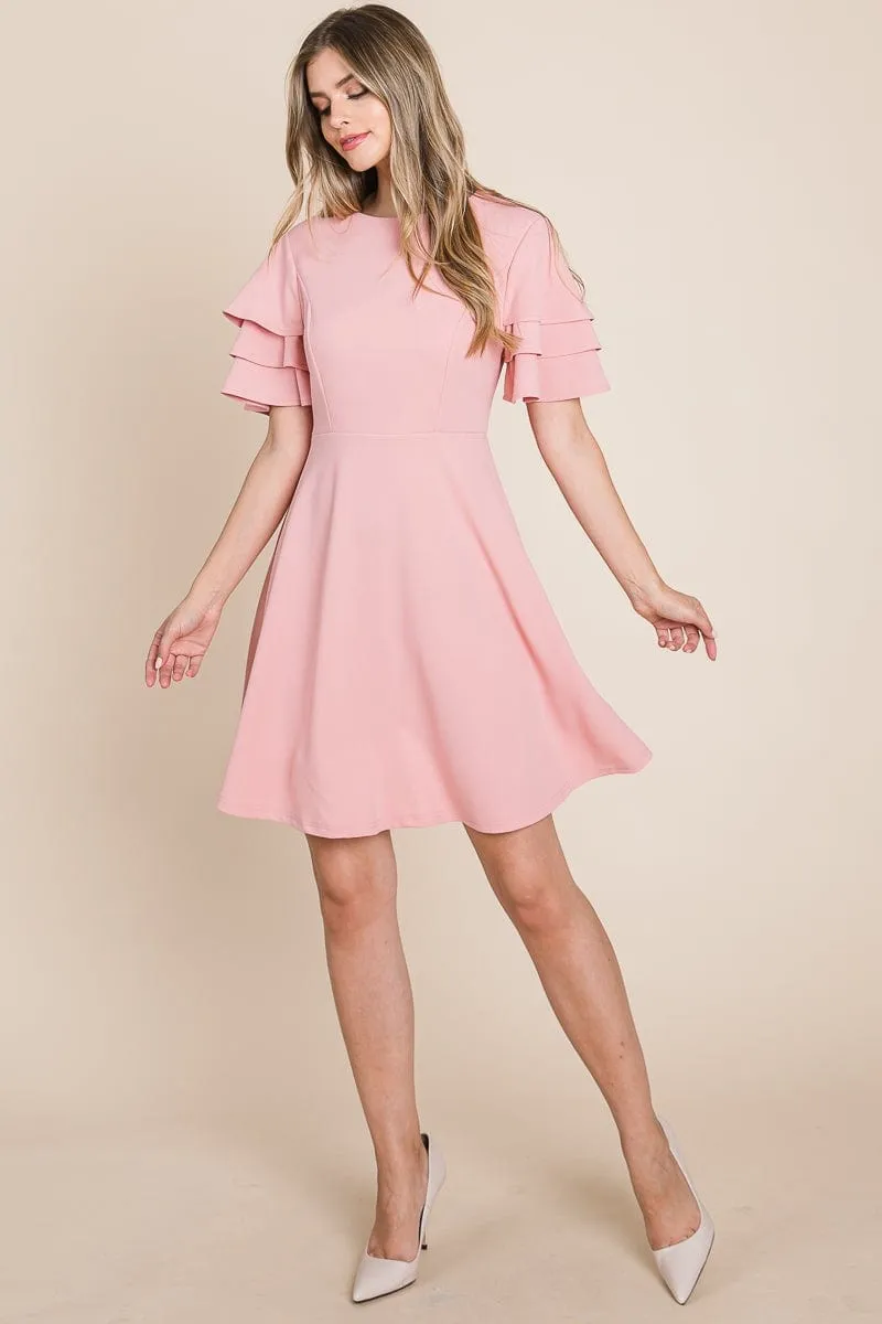 Flutter Layered Sleeve Ruffle Hem Sun Dress