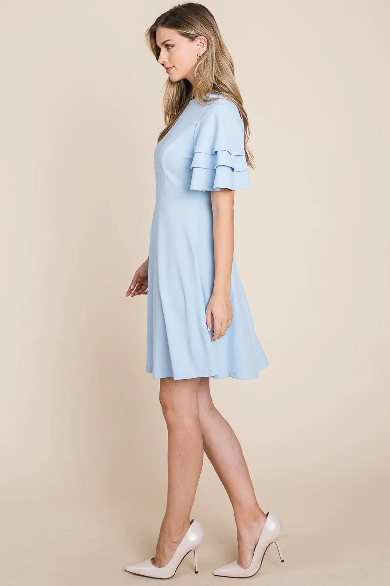 Flutter Layered Sleeve Ruffle Hem Sun Dress