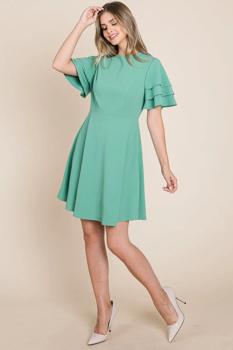 Flutter Layered Sleeve Ruffle Hem Sun Dress