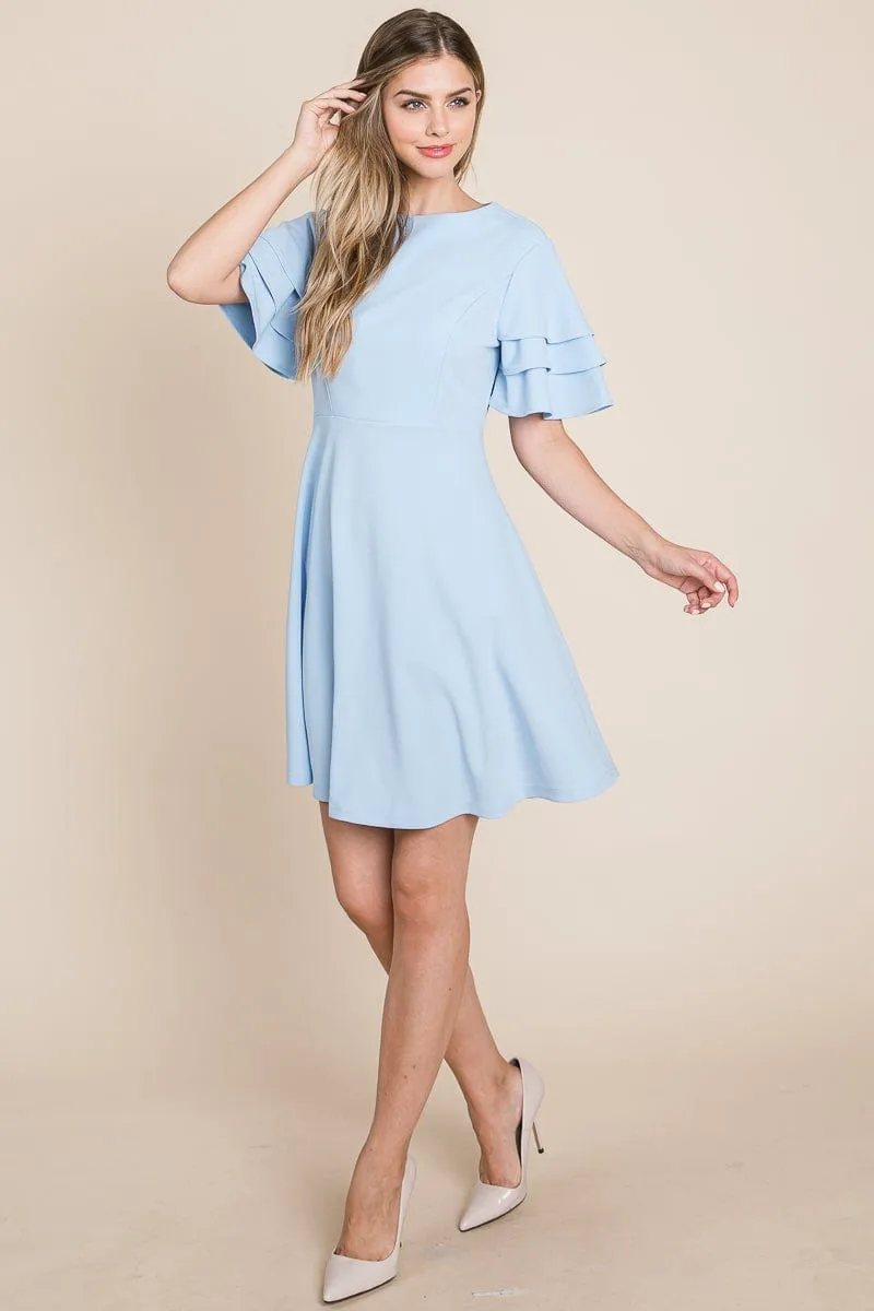 Flutter Layered Sleeve Ruffle Hem Sun Dress