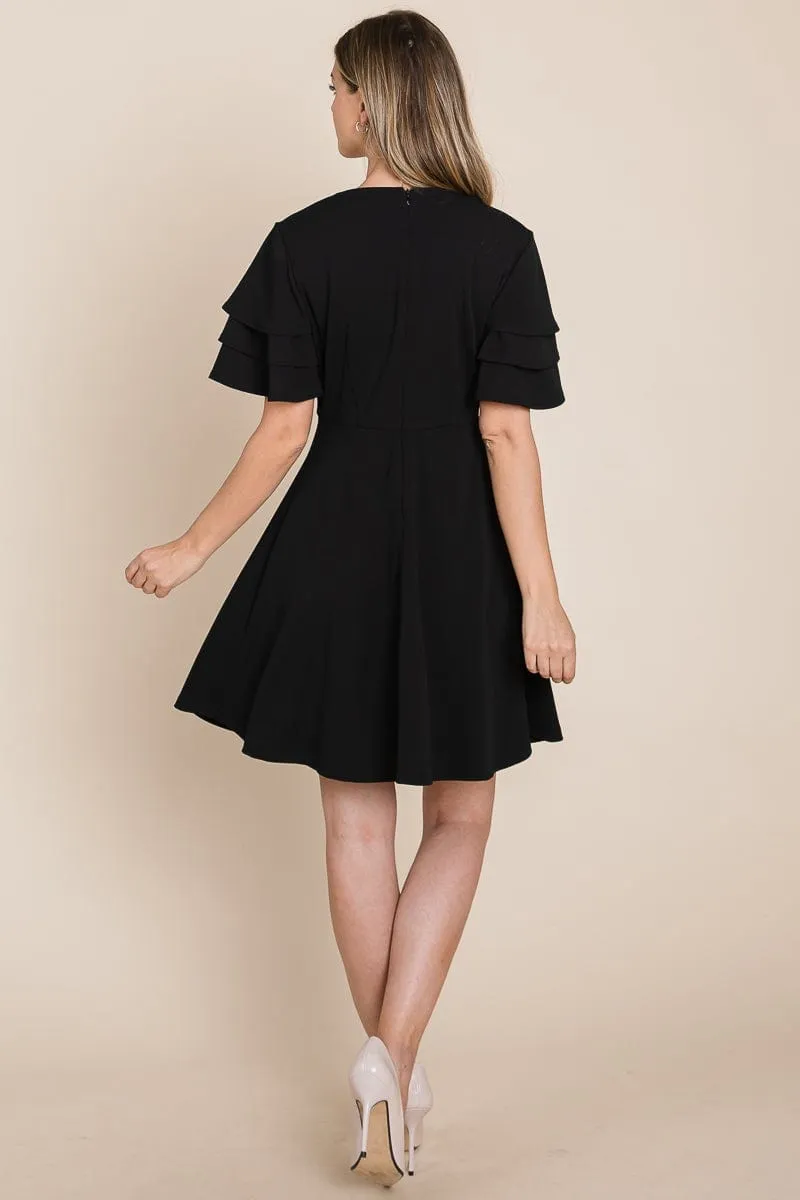 Flutter Layered Sleeve Ruffle Hem Sun Dress