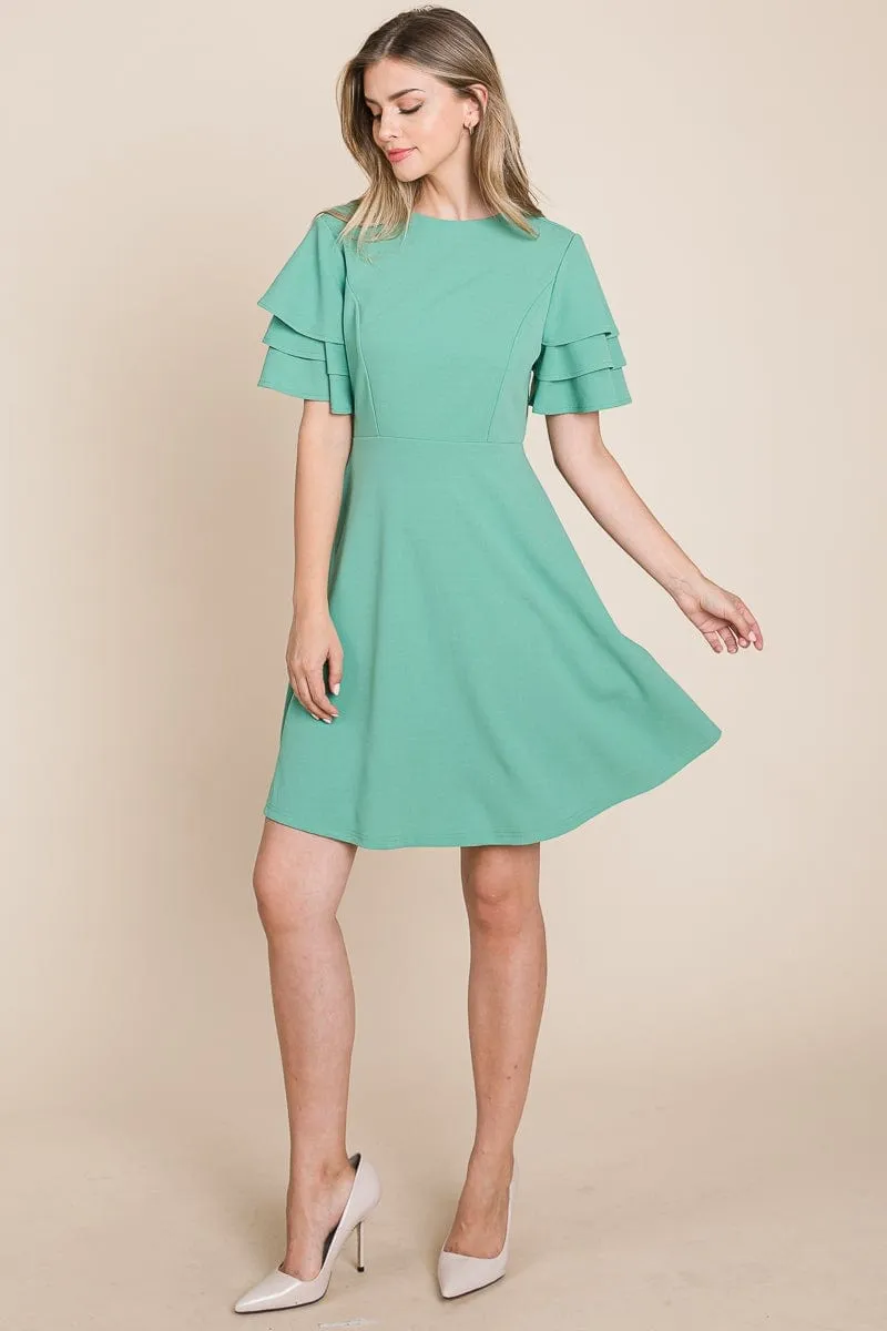 Flutter Layered Sleeve Ruffle Hem Sun Dress