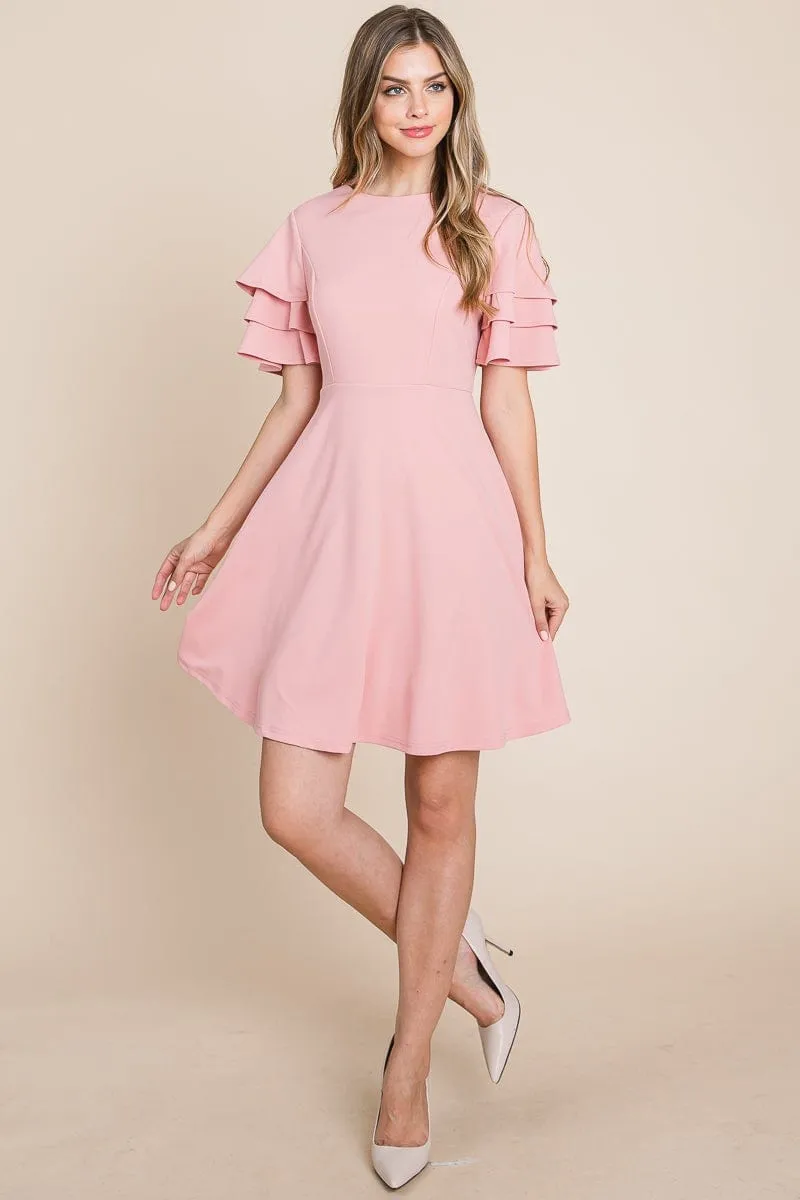 Flutter Layered Sleeve Ruffle Hem Sun Dress