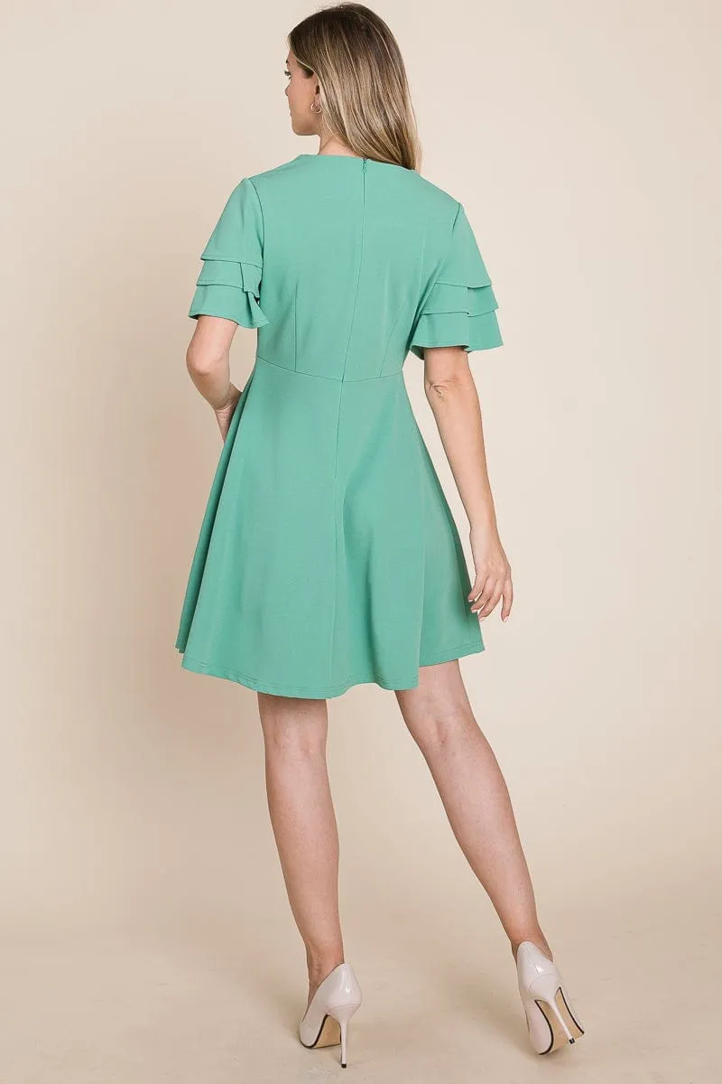 Flutter Layered Sleeve Ruffle Hem Sun Dress