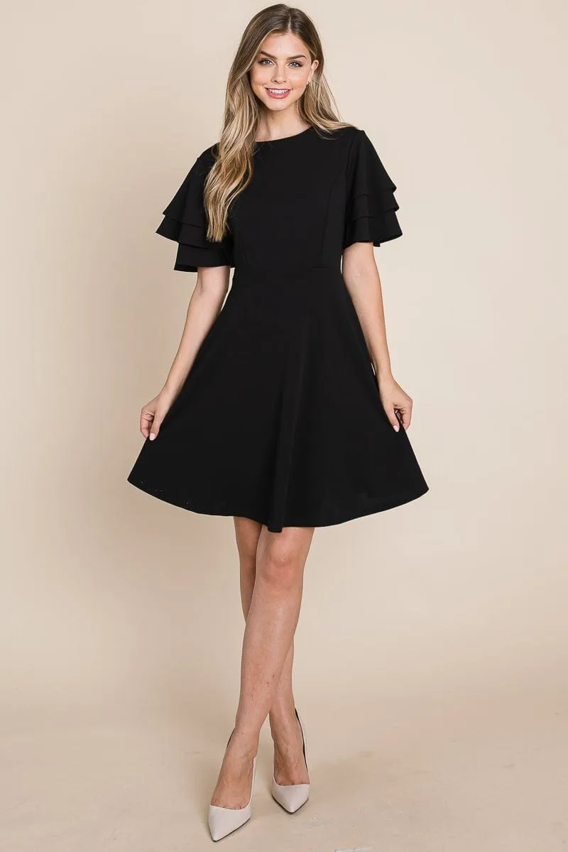 Flutter Layered Sleeve Ruffle Hem Sun Dress