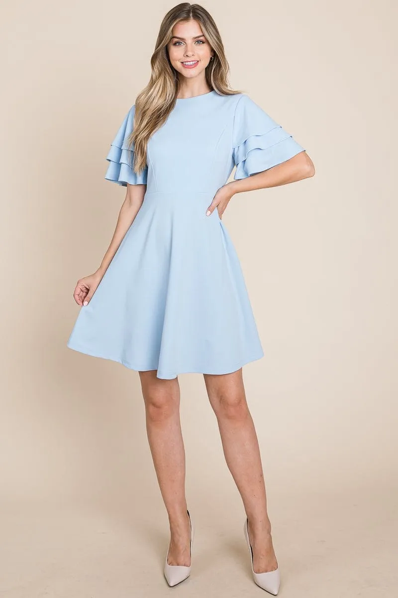 Flutter Layered Sleeve Ruffle Hem Sun Dress