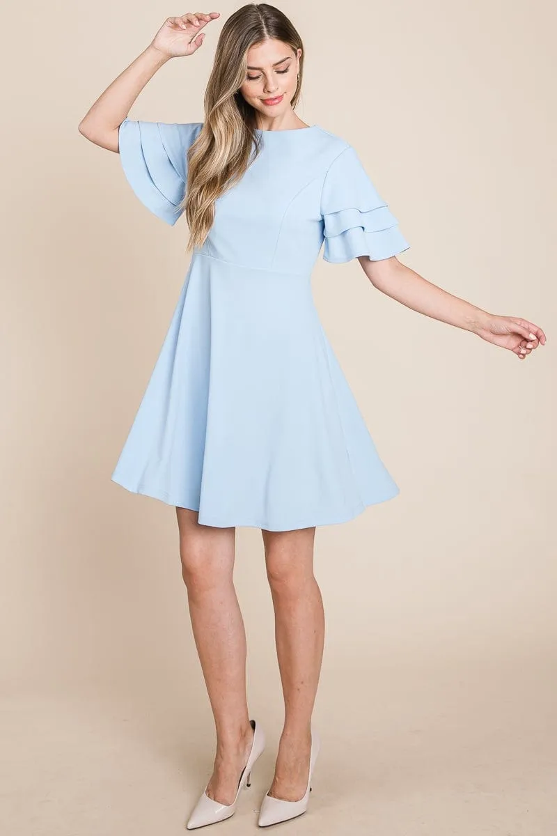 Flutter Layered Sleeve Ruffle Hem Sun Dress