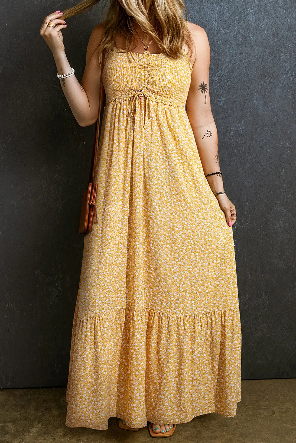 Frilly High Waist Floral Maxi Dress