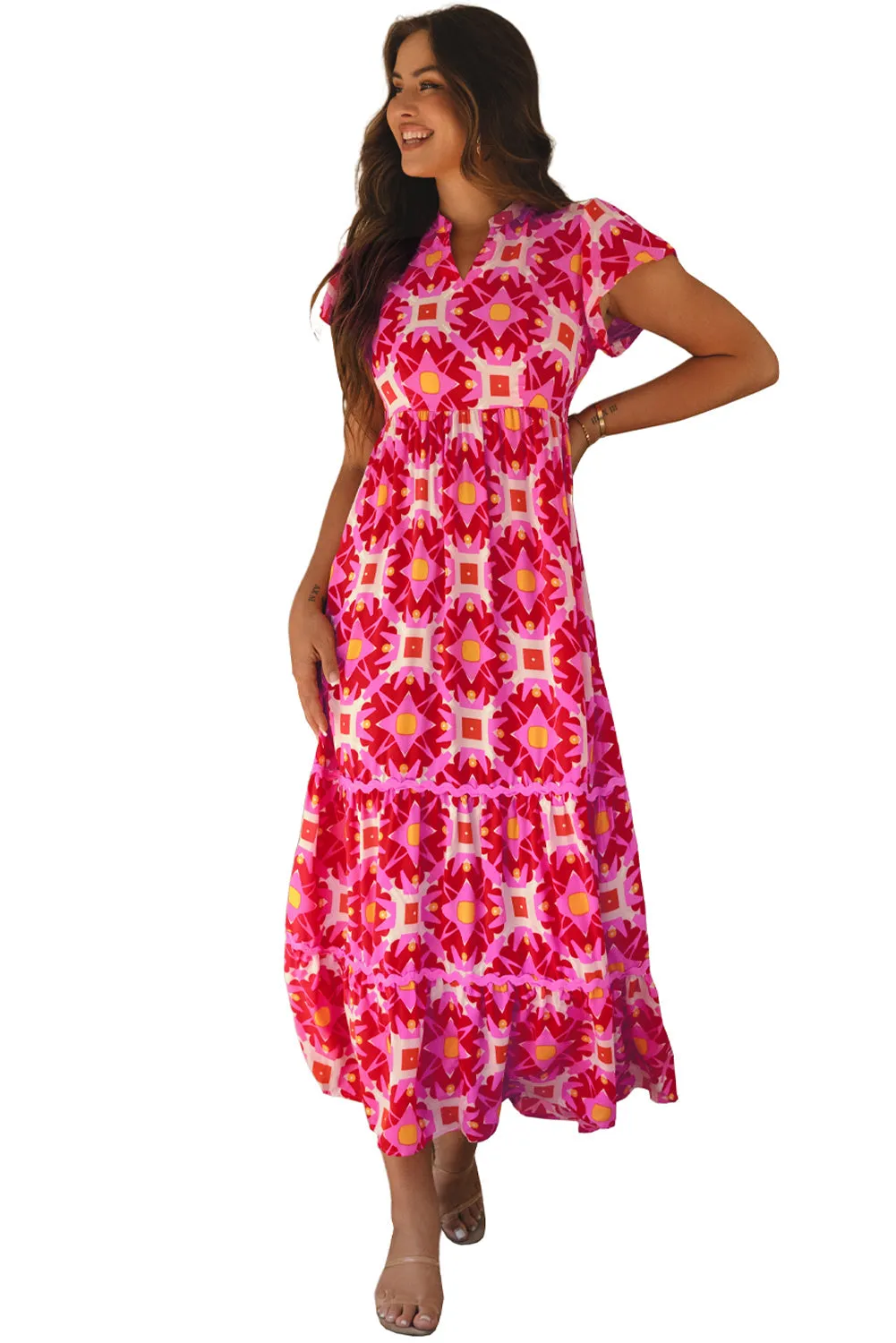 Geo Print V-neck Maxi Dress