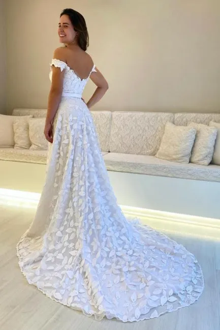 Gorgeous A-Line Lace Sweetheart Sleeveless White Wedding Dresses With Appliques Openback