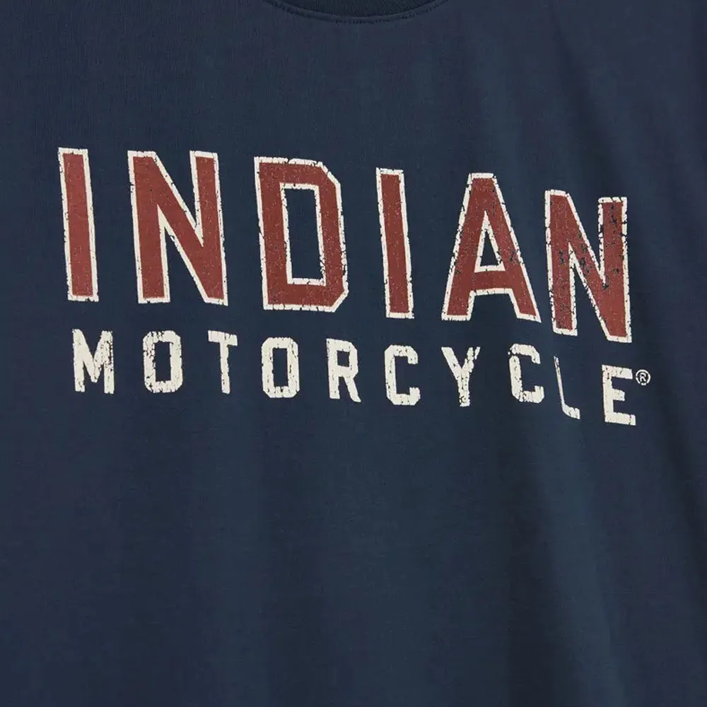 Indian Motorcycle  Mens Distressed Block Logo T-Shirt Tee Lightweight Comfy Navy