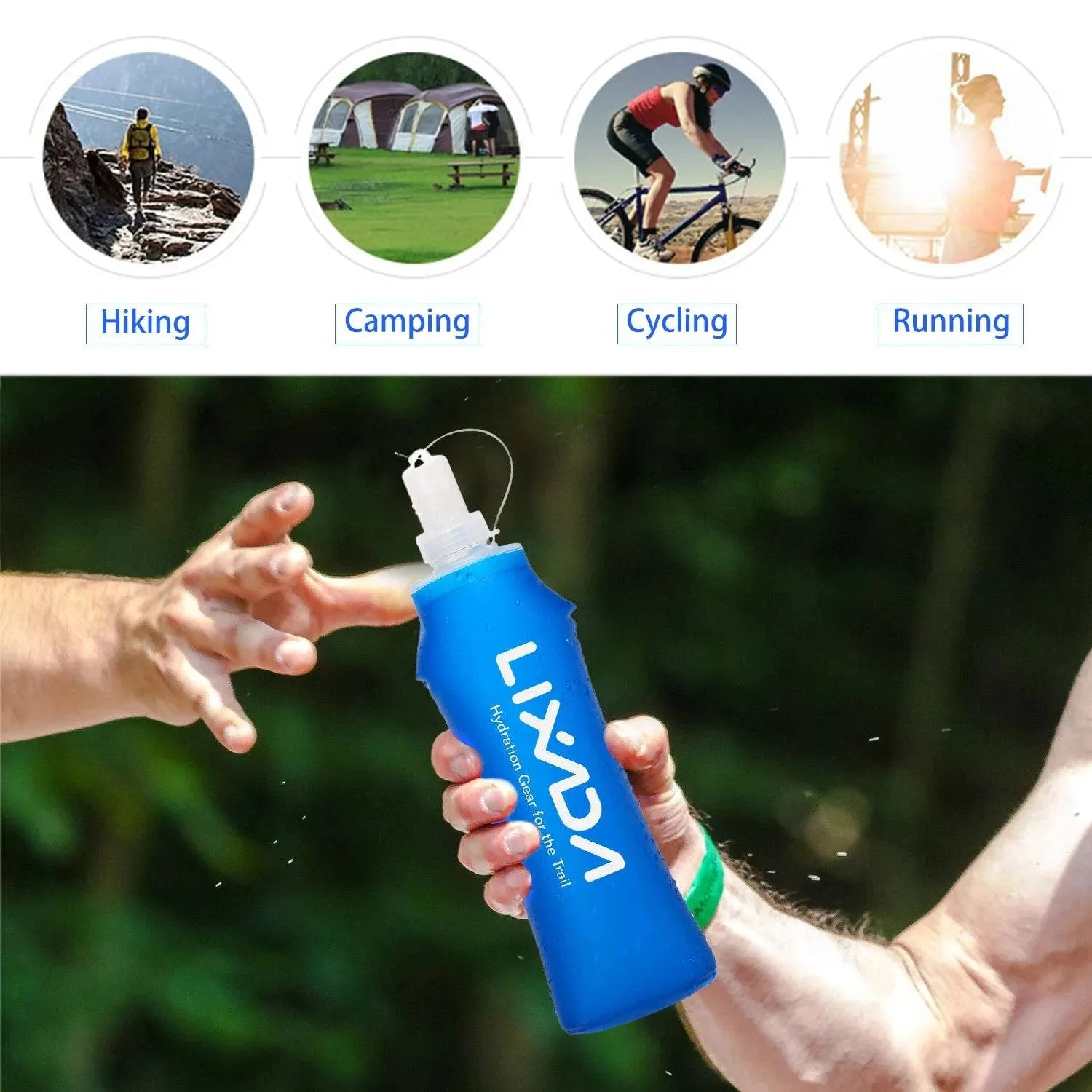 Lixada 500ml Outdoor Water Drinking Bottle Soft Folding Flask BPA Free for Running Hiking Cycling  1PCS/2PCS