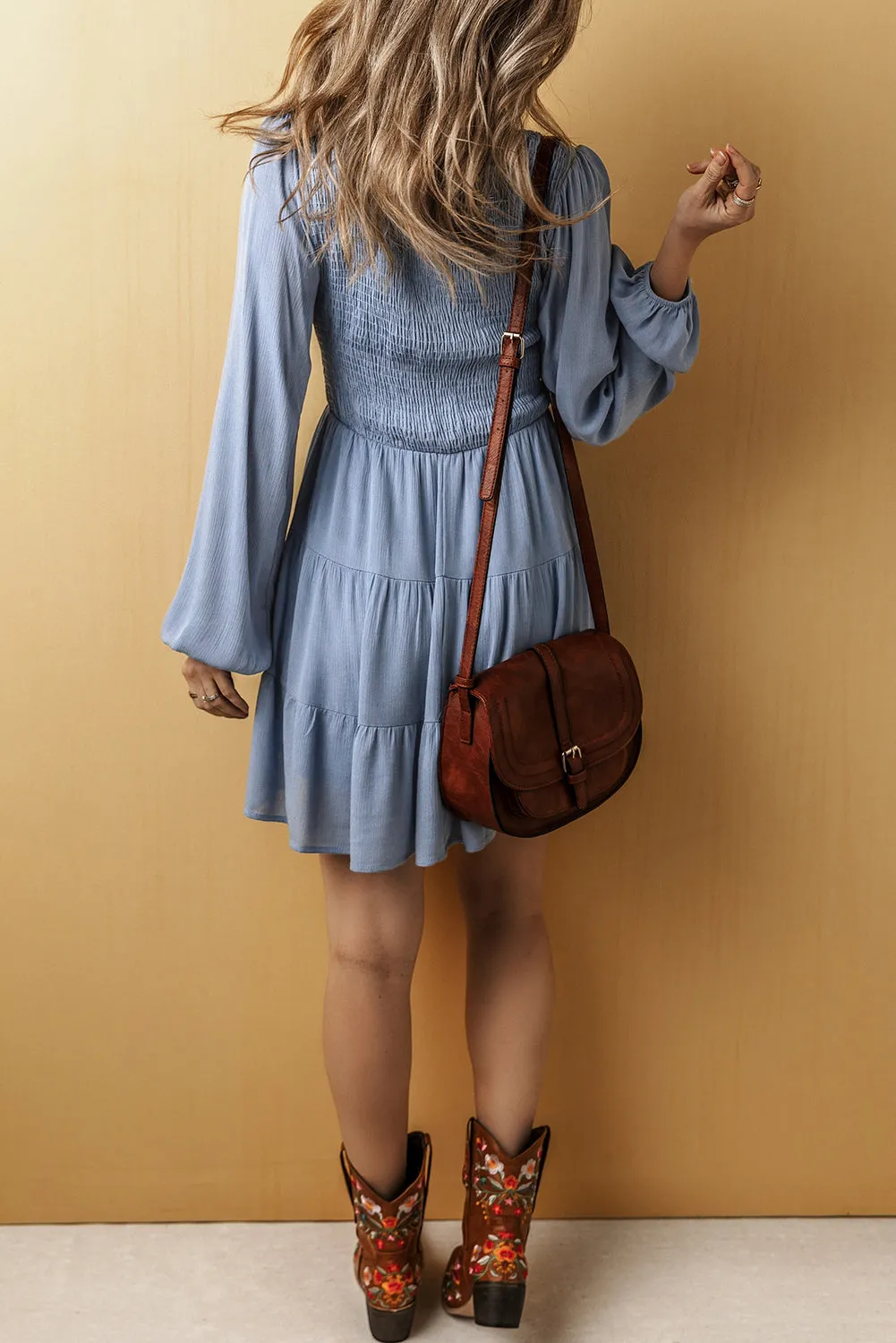 Long Sleeve Smocked Tiered Mini Dress