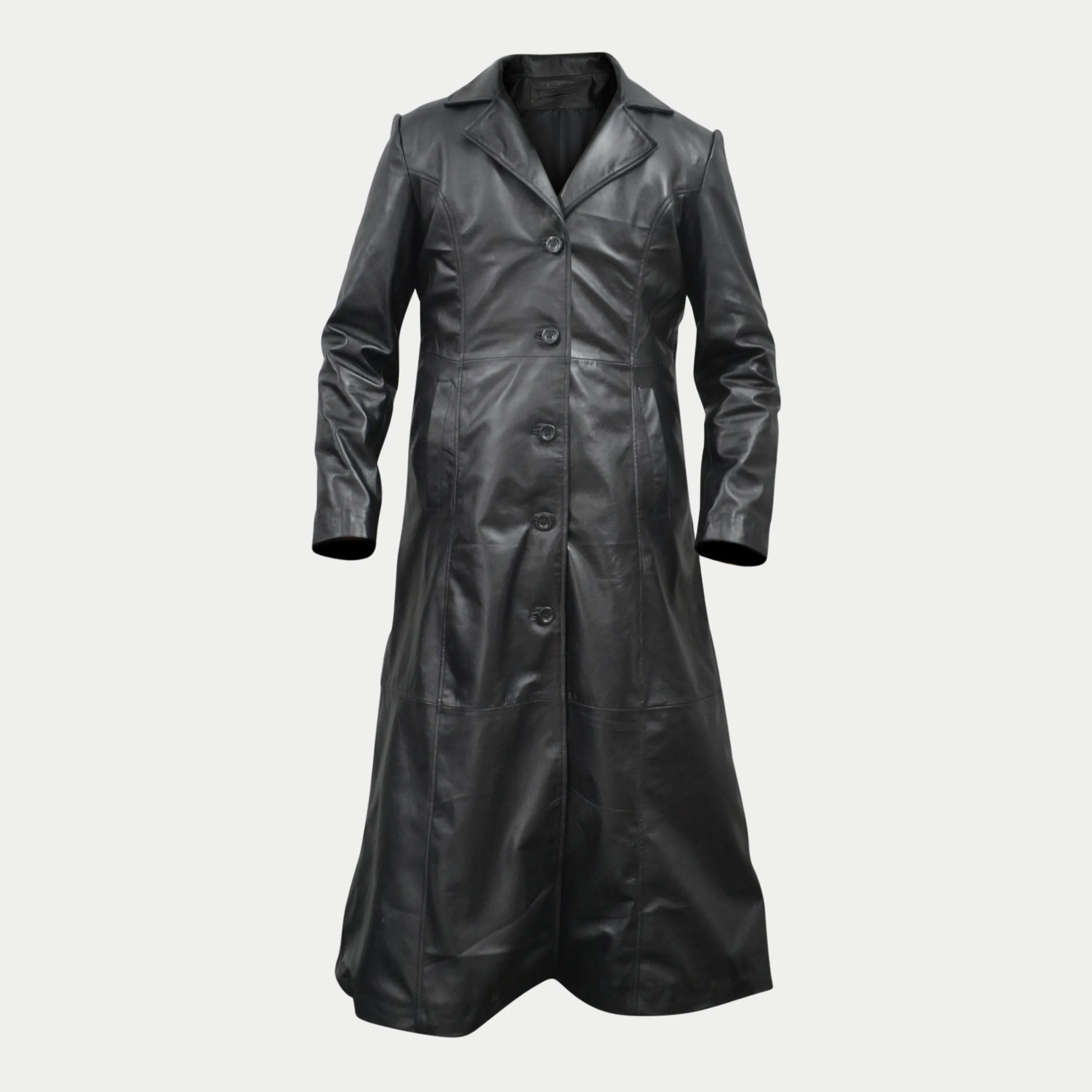 Men's Designer Long Black Genuine Sheepskin Leather Trench Coat