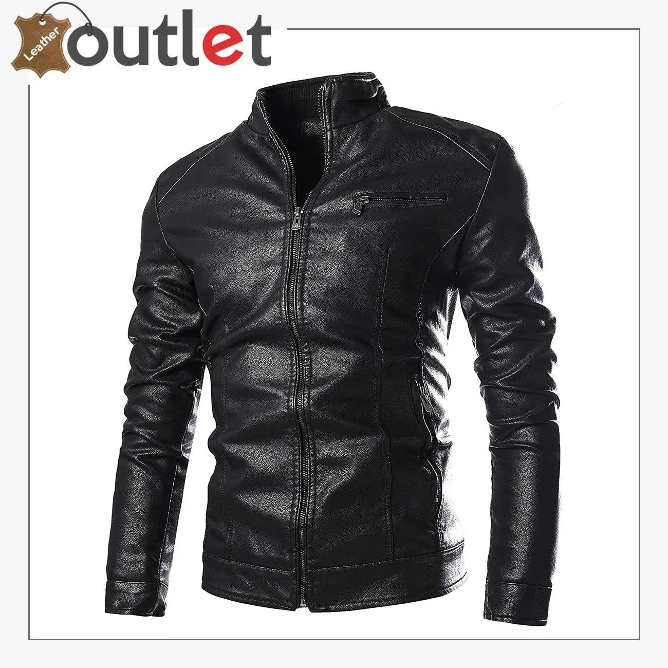 Mens Real Black Fashion Leather Jacket For Motorcycle Biker