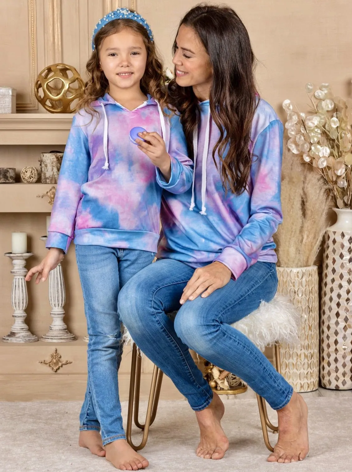 Mommy and Me Besties Tie Dye Hooded Top