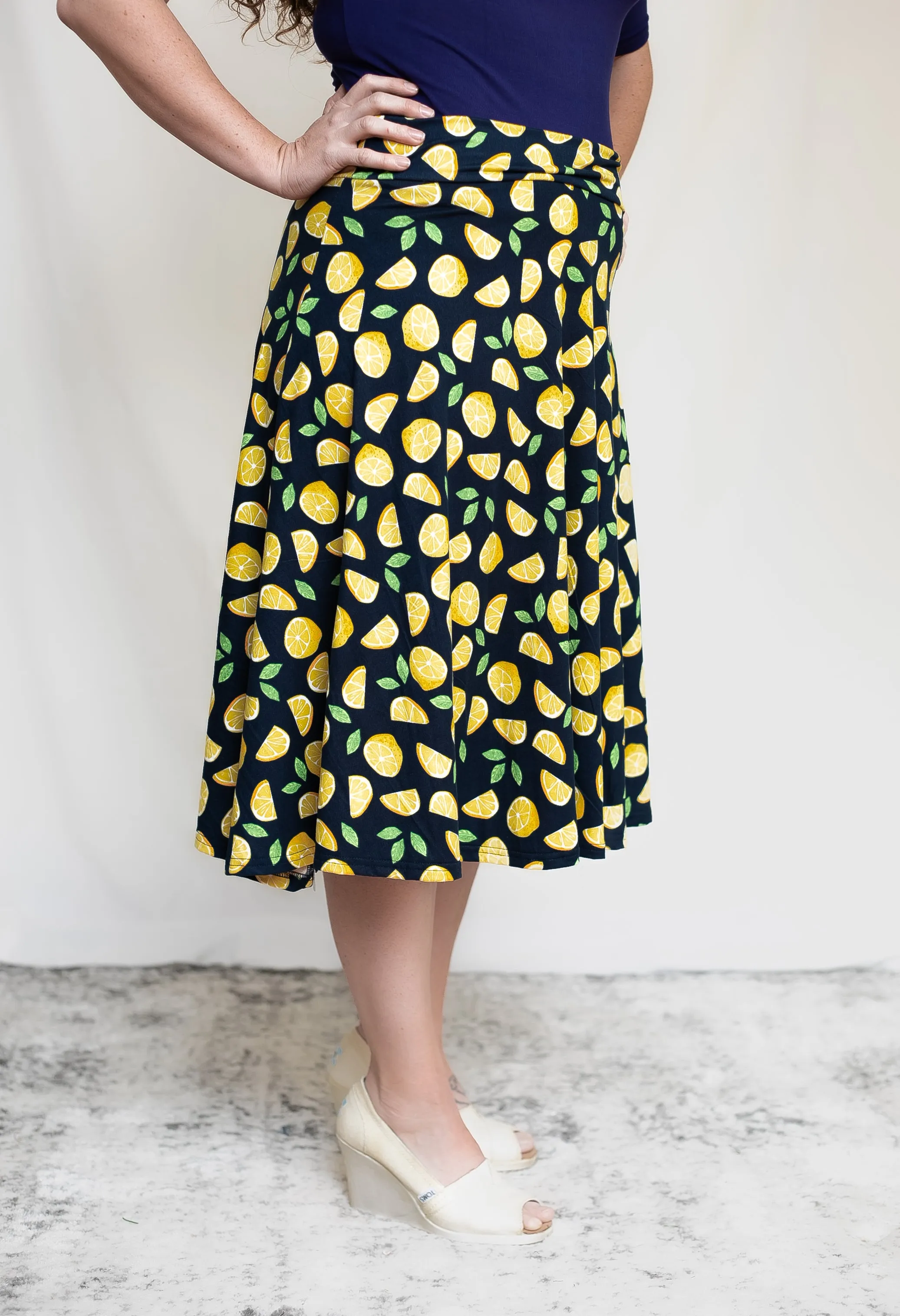 Navy Lemon Swish Skirt