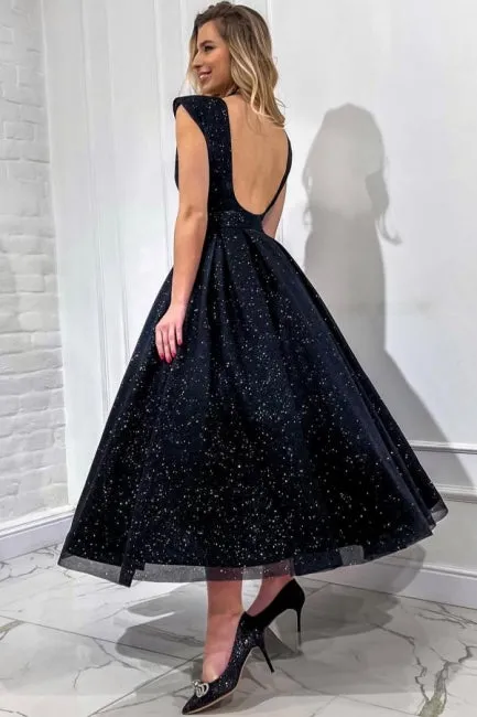 Obsessing Long Black A-line V-neck Sleeveless Sequined Prom Dress